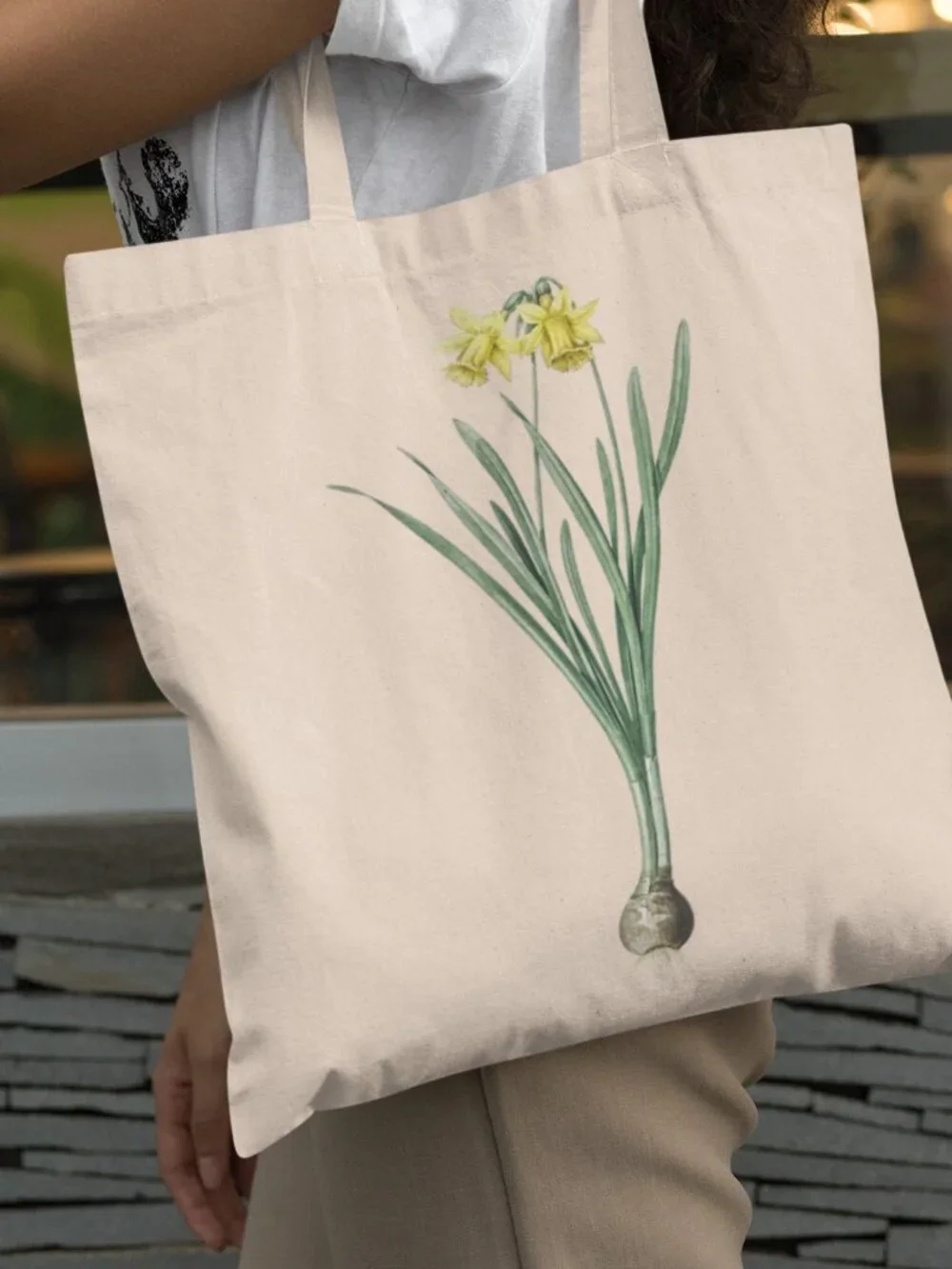 Lesser Wild Daffodil Vintage Floral Print Graphic Canvas Tote Bag